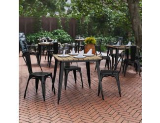 31.5" SQ Commercial Poly Resin Restaurant Table with Steel Frame-Brown/Black