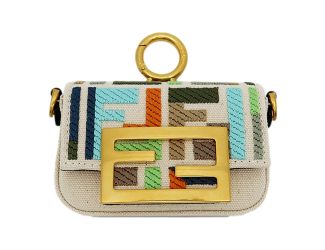 Fendi Canvas FF Embroidery Nano Baguette Charm Beige Multicolor