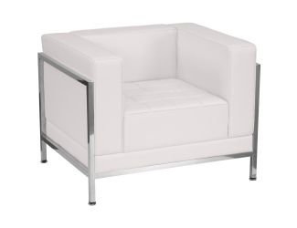 White LeatherSoft Modular Chair with Quilted Tufted Seat and Encasing Frame