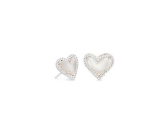 Ari Heart Silver Stud Earrings in Ivory Mother-of-Pearl