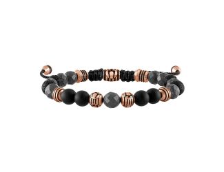 Latin GRAMMY Black Onyx/Hematite Spheres/Black Lava and Rose-Gold Beaded Bolo Bracelet