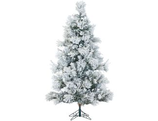 9-Ft. Flocked Snowy Pine Christmas Tree with Multi-Color LED String Lighting