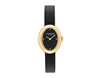 Ladies' Sammy Oval Gold & Black Leather Strap Watch Black Dial