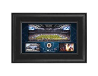 10" x 18" Stadium Panoramic Framed Collage w/Game-Used Football - Detroit Lions