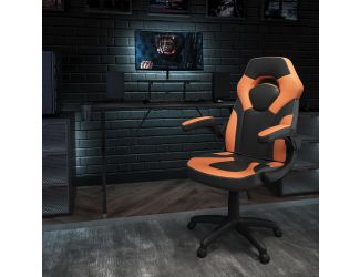 Black/Orange Gaming Desk Set with Cup Holder, Headphone Hook, and Monitor Stand