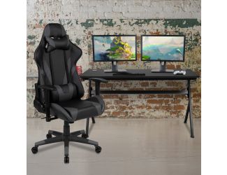 Black/Gray Gaming Desk Bundle - Cup/Headset Holder/Mouse Pad Top