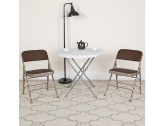 2 Pack Curved Triple Braced Brown Patterned Fabric Metal Folding Chair