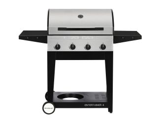 Entertainer 4 Propane Gas BBQ Grill with 4 Burners, plus Open Cart with Sides Tables and Tank Storag