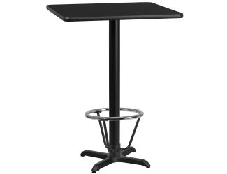 24" SQ Black Laminate Table Top with 22" x 22" Bar Height Table Base & Foot Ring