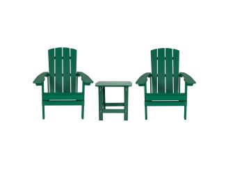 3pc Charlestown Adirondack Chair & Table Set: Green