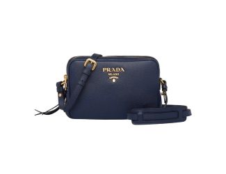 Prada Baltico Blue Vitello Phenix Leather Double Zip Crossbody Bag