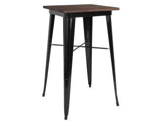 23.5" Square Black Metal Indoor Bar Height Table with Walnut Rustic Wood Top