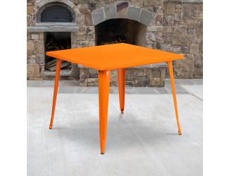 35.5" Square Orange Metal Indoor-Outdoor Table - Industrial Table