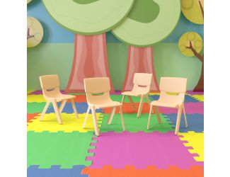 4 Pack Natural Plastic Stackable School Chair with 10.5"H Seat, Preschool Chair