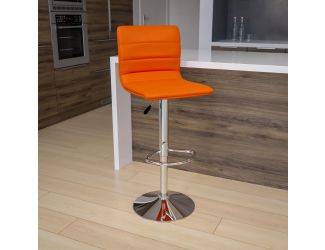 Orange Vinyl Adjustable Height Barstool w/ Horizontal Stitch Back & Chrome Base