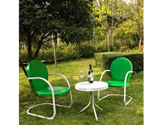 3 Pc Outdoor Seating Set- Two Green Chairs, White Side Table