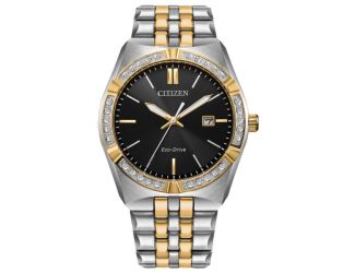 Men's Corso Diamond Eco-Drive Two-Tone Stainless Steel Watch Black Dial