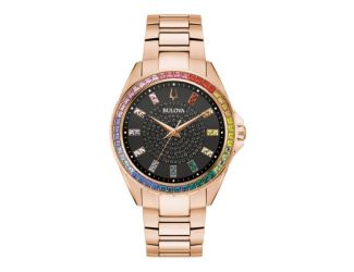 Ladies' Phantom Rainbow Crystal Rose Gold-Tone Stainless Steel Watch Black Dial