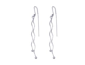 PARIKHS Rhodium Plated Two Twisted Wire Threaded Hanging Ball Hook Earring in 925 Sterling Silver