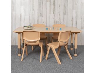 23.625"W x 47.25"L Rectangle Natural Plastic Activity Table Set with 4 Chairs
