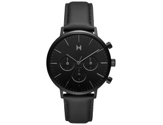 Mens Legacy Traveler Dual Time Panther Black Leather Strap Watch Black Dial