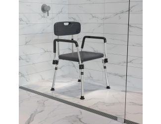 300 Lb. Capacity Quick Release Back & Arm Gray Shower Chair