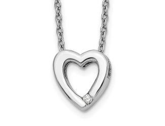 White Ice Sterling Silver RH Plated White Ice .02ct Diamond Heart 18" Necklace