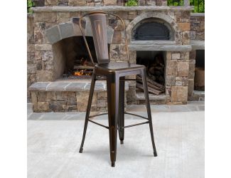30" High Distressed Copper Metal Indoor-Outdoor Barstool with Back
