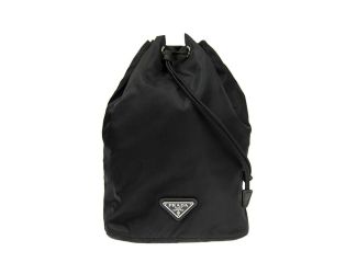 Prada Black Tessuto Nylon Triangle Logo Drawstring Bucket Bag