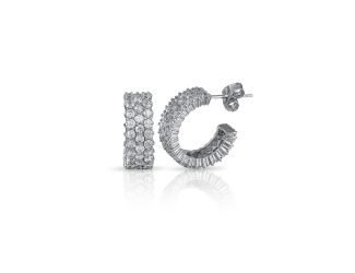 PARIKHS Rhodium Plated Pave CZ huggie Hoop Earrings in 925 Sterling Silver