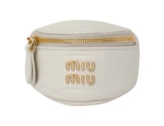Miu Miu White Leather Logo Pouch Bracelet Wrist Bag Gold Hardware