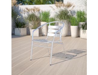 Commercial Aluminum Indoor-Outdoor Stack Chair with Triple Slat Back and Arms