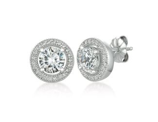 Crislu Brilliant Cut Stud Earrings with Halo Finished in Pure Platinum