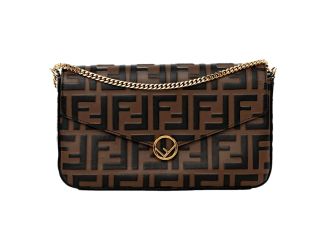 Fendi F is Fendi Brown Zucca Embossed Leather Envelope Wallet on Chain with Pouches