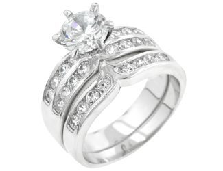 Silver Tone Classic Engagement Ring Set