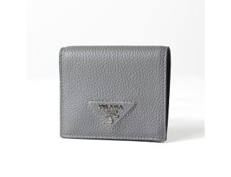 Prada Marmo Marble Grey Vitello Daino Leather Silver Triangle Logo Bifold Wallet