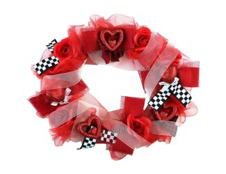20-In. Valentine's Day Ribbon Wreath with Roses, Bows, and Glitter Hearts, Festive Hanging Door or W