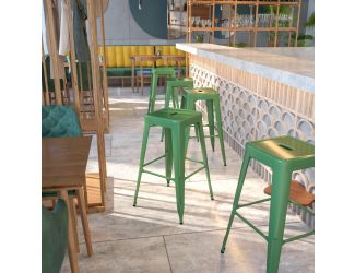 Commercial Grade 30"H Backless Green Metal Indoor-Outdoor Barstool, Square