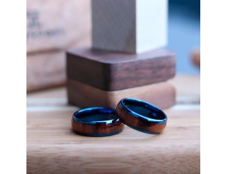Blue Sazerac - Tungsten & Red Rosewood Ring Size 8
