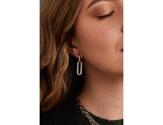Diamante Large Link Pav Post Earring - 1-1/2" L. Gold. Made in America, Handcrafted in RI