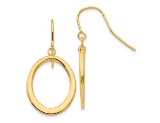 14k Polished Tapered Flat Oval Dangle Earrings