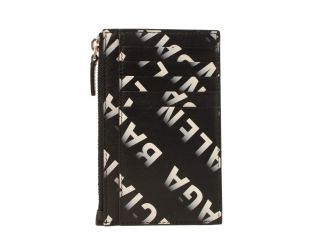 Balenciaga Black Leather Gradient Logo Small Zip Card Wallet