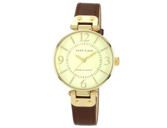 Women's Gold-Tone Round Brown Leather Strap Watch