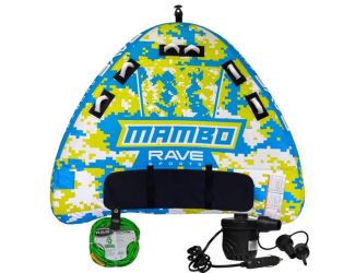 RAVE Sports - Mambo Towable, 1-Section 4-Rider Tow Rope, & High Pressure DC12V Electric Pump