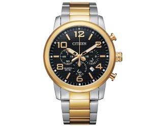 Mens Dress Two-Tone Stainless Steel Quartz Watch Black Dial