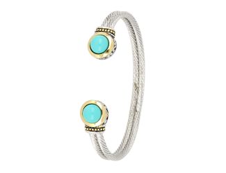 Perola Turquoise double wire 8mm Cuff Bracelet. 7" long. End motif 1/2"x1/2" Diam. Made in America.