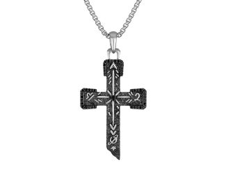 Marc Anthony's Icon Cross, Sterling Silver/Black Diamonds Pendant, 24"-26"
