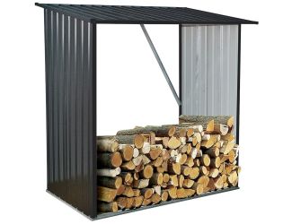 Indoor/Outdoor Galvanized Steel Woodshed Storage Rack Holds up to 55 Cu. Ft. of Stacked Firewood, Da