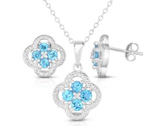 Blue Topaz & Diamond Quatrefoil Earring & Necklace Set