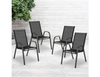 4 Pack Black Outdoor Stack Chair with Flex Comfort Material - Patio Stack Chair